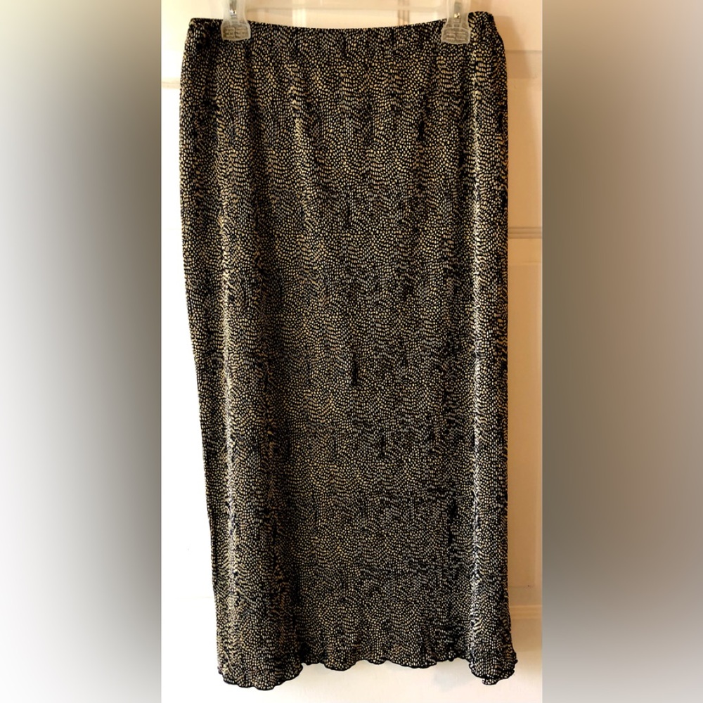 Choices Woman Gold Back Abstract Spots Mini Ruffle Hem Micro Pleat Maxi Skirt 1X